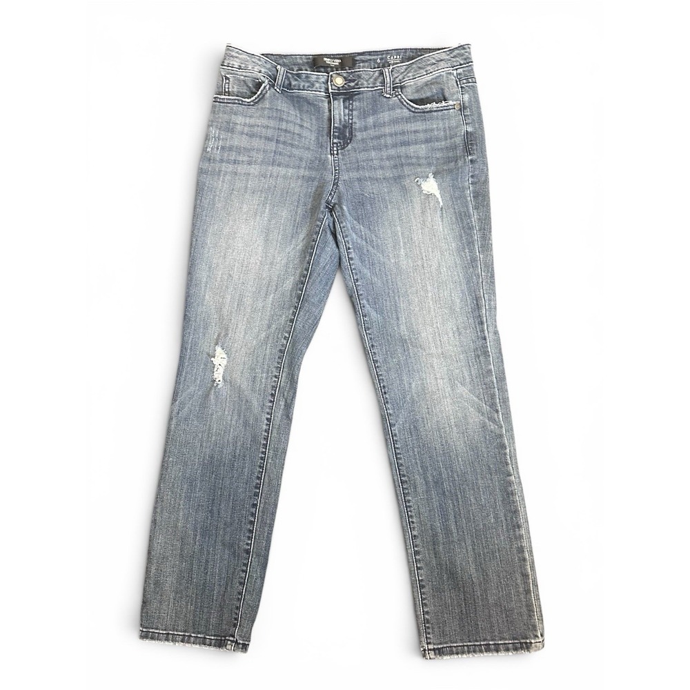 Simply Vera Vera Wang Women's Capri Jeans Mid Rise Blue Denim Distressed Size 6